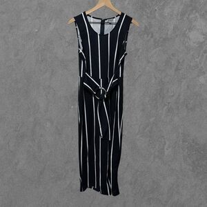 J FOR JUSTIFY | Black & White Striped Sleeveless Belted Crop Jumpsuit Romper L